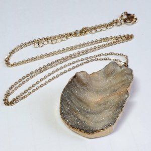 Banded Agate Druzy Stone Pendant Long Necklace